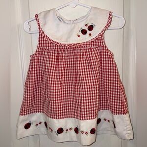 Girls Red Gingham Dress with Ladybug Embroidery